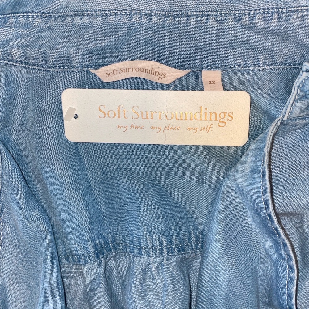 Soft Surroundings Light Wash Chambray Shirt Jacket - Light Blue plus 2x 22w